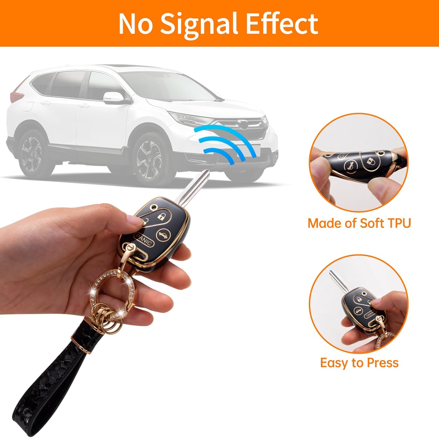 Funda protectora para llavero Honda, compatible con Accord 2003-2012CivicCR-V Pilot Fit Odyssey Ridgeline Smart Key Holder con cordón de cuero,