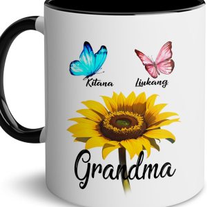 Regalos personalizados para la abuela (2 niños), taza de cerámica personalizada de 11 onzas y 15 onzas para abuela, mujeres con nombre de nietos, Regalos personalizados para la abuela (2 niños), taza de cerámica personalizada de 11 onzas y 15 onzas para abuela, mujeres con nombre de nietos,