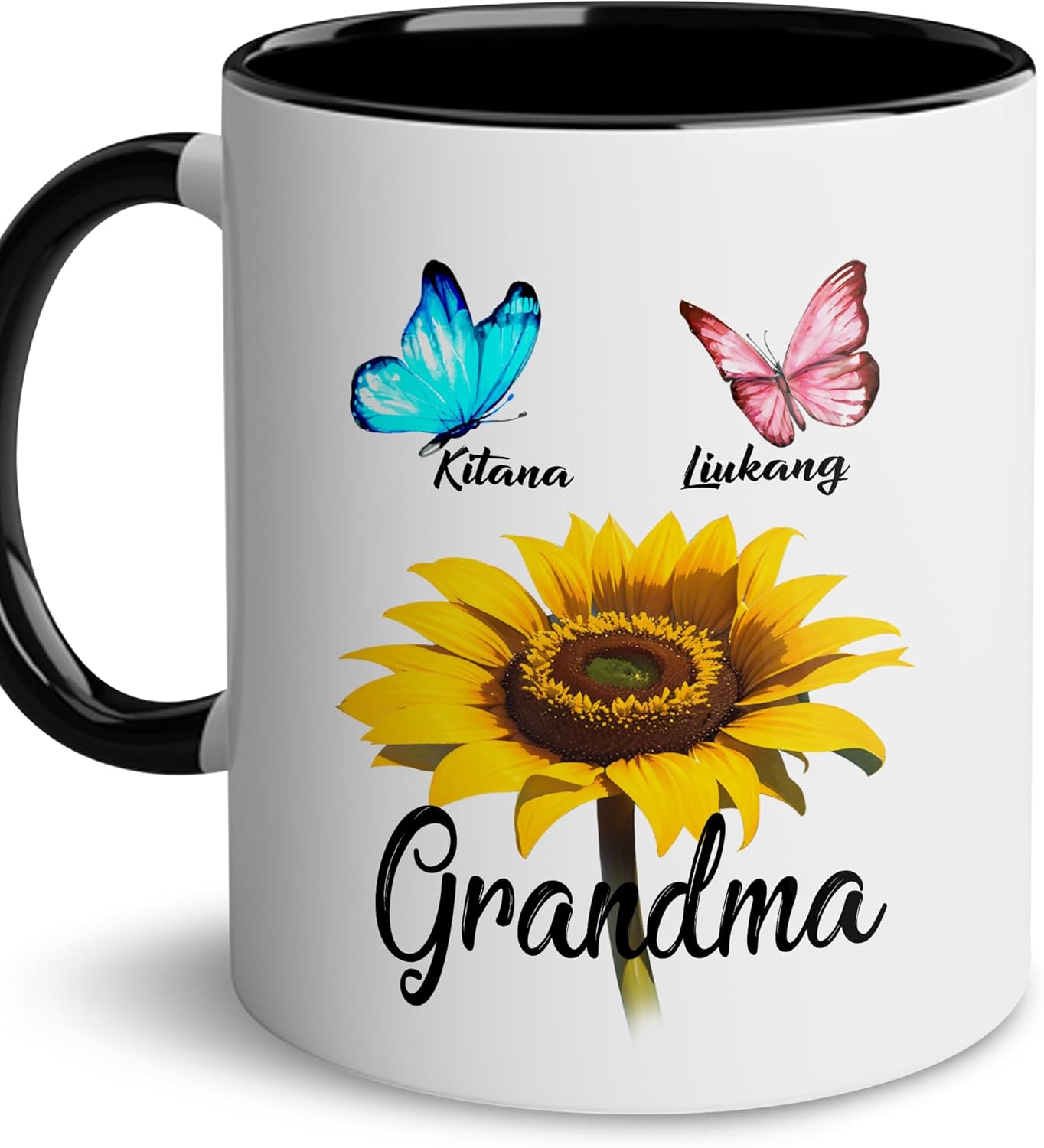 Regalos personalizados para la abuela (2 niños), taza de cerámica personalizada de 11 onzas y 15 onzas para abuela, mujeres con nombre de nietos,