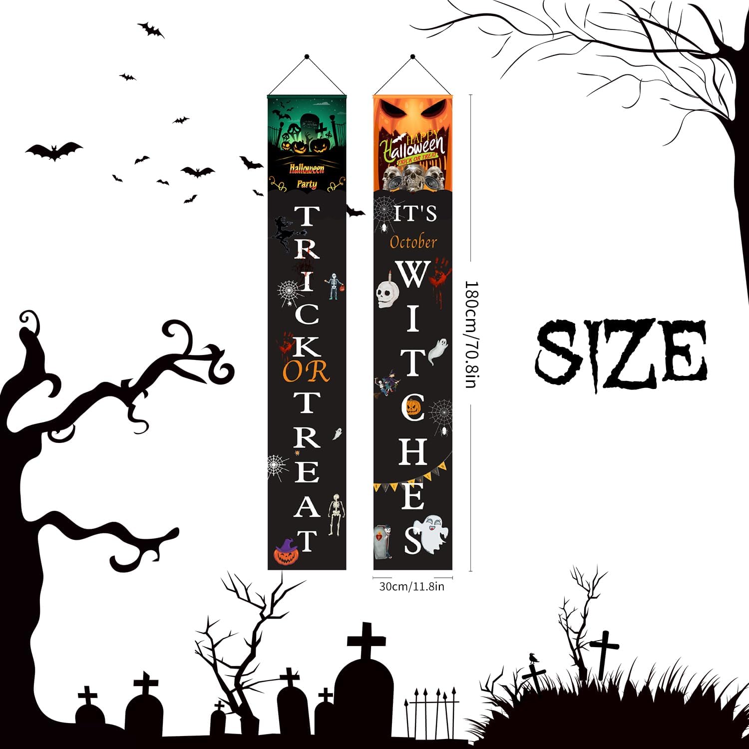 1 par de carteles de Halloween para puerta delantera, decoración de Halloween, cortinas de bandera para puertas al aire libre, cortina para puerta,