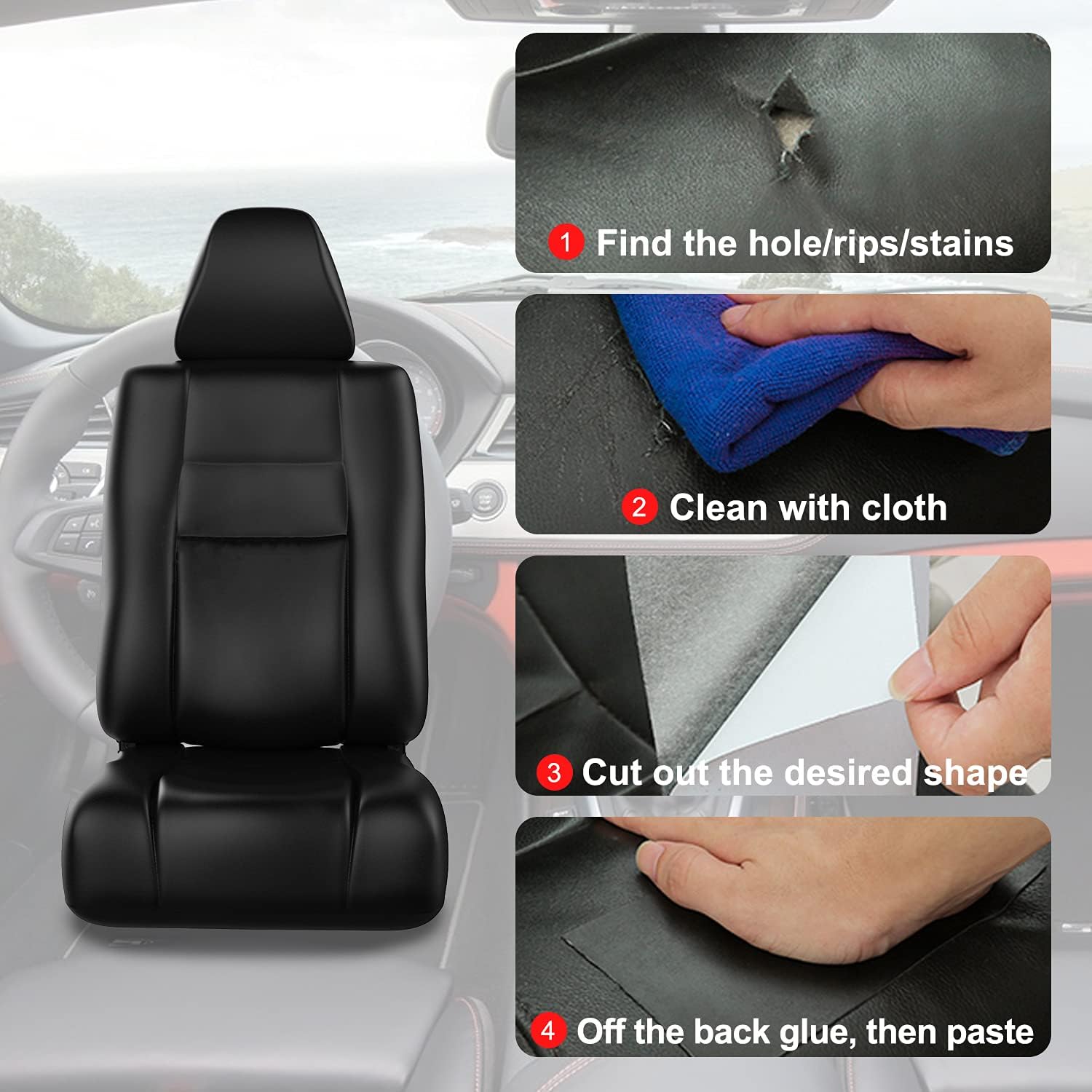 Cinta de cuero, parche de reparación de cuero autoadhesivo realista de 3 x 60 pulgadas para sofás, asientos de automóvil, bolsas de mano, chaquetas,