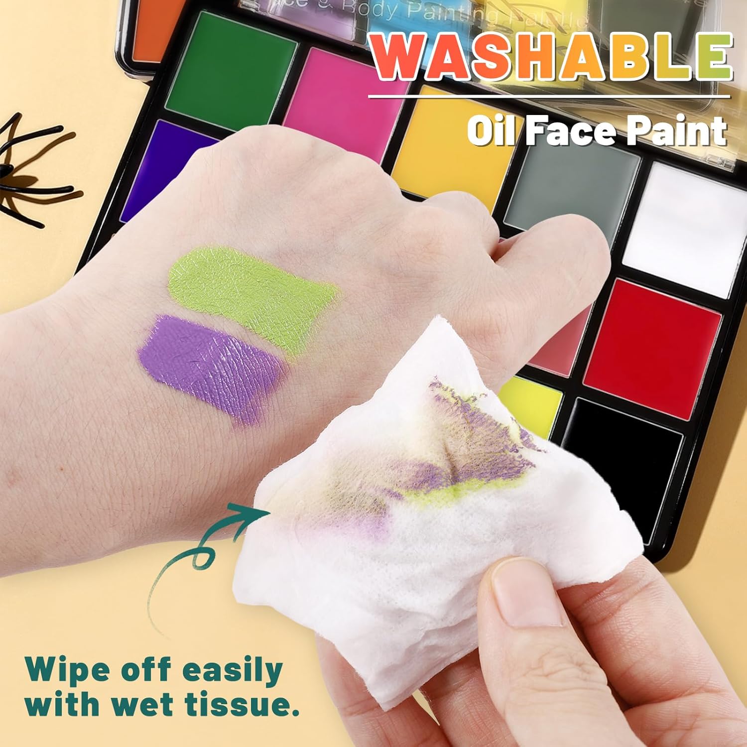 BOBISUKA Pintura facial y corporal, paleta de pintura facial profesional de 15 colores para teatro de arte, fiesta de Halloween, cosplay, payaso,