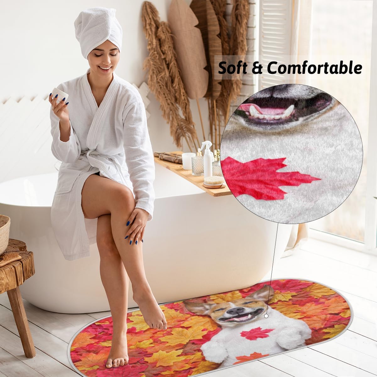 Maple Leaf – Tapete de baño de espuma viscoelástica para perro, suave, acogedor, absorbente de agua, antideslizante, tapete de baño de terciopelo