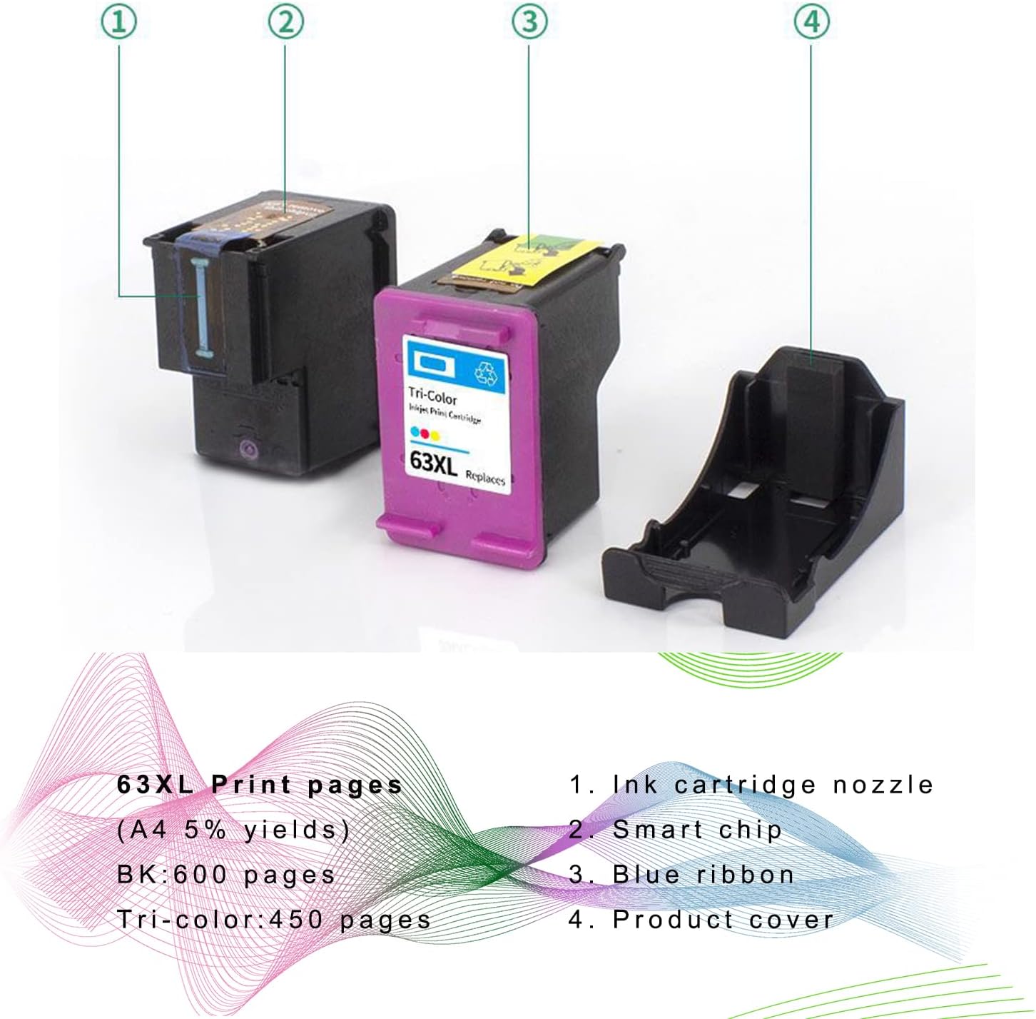 Paquete de 2 cartuchos de tinta negra 63 XL compatibles con cartuchos de tinta compatibles para HP 63XL Officejet 3830 4650 4652 4655 5200 5255 Envy