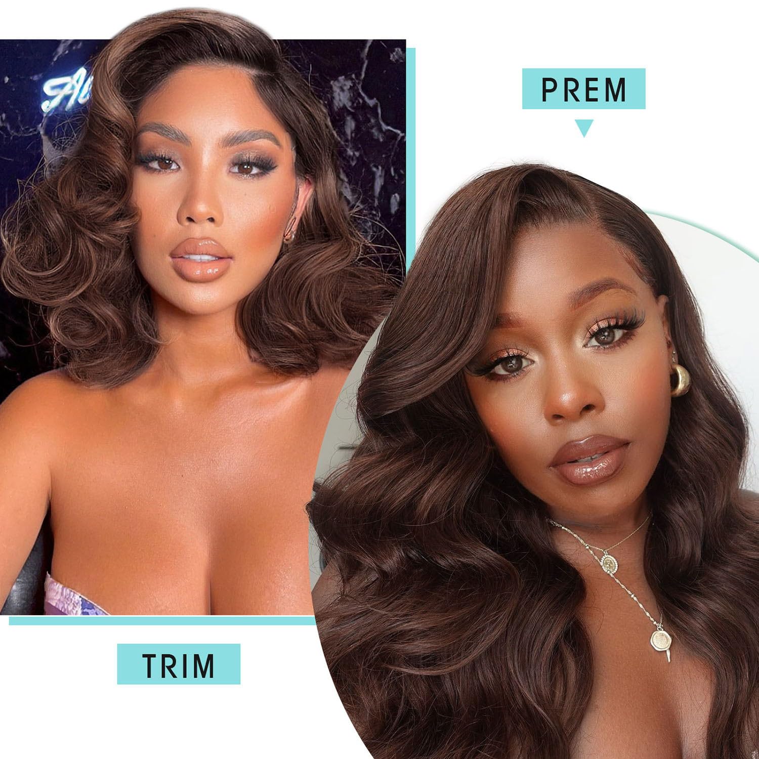 FAVE Peluca corta ondulada hasta el hombro, pelucas estilo Bob de 16 pulgadas, parte media, pelucas marrones para mujeres negras, peluca sintética