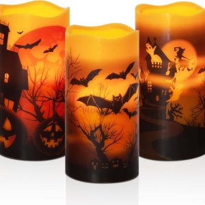 HN HAIINAA Velas de Halloween sin llama que funcionan con pilas con temporizador de 6 horas, velas LED parpadeantes de cera real, castillo, bruja, HN HAIINAA Velas de Halloween sin llama que funcionan con pilas con temporizador de 6 horas, velas LED parpadeantes de cera real, castillo, bruja,