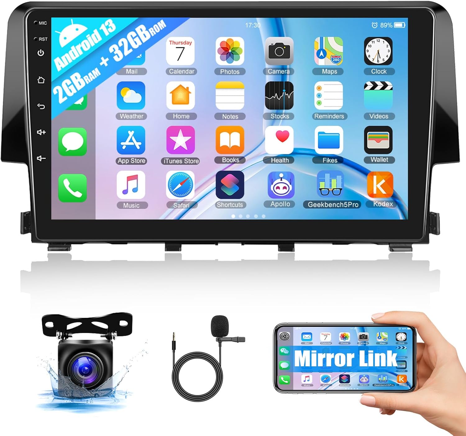 SIXWIN Radio estéreo de coche Android para Honda Civic 2016-2020 con pantalla táctil de 9 pulgadas, radio de coche con navegación GPS Bluetooth, 24