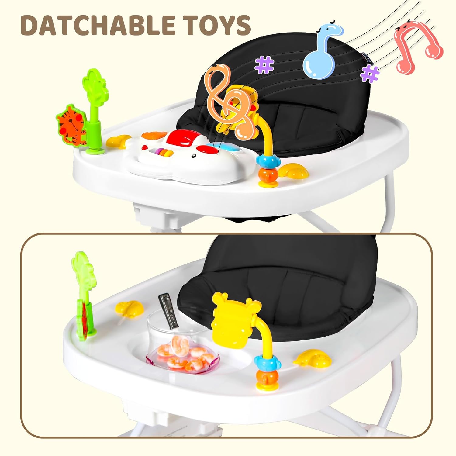 Andador para bebés con ruedas, centro de actividades para bebés 3 en 1 para niños y niñas, combo plegable con juguetes musicales, aprendizaje