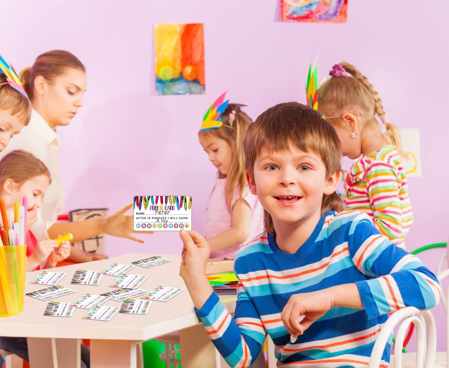 PETCEE 100 tarjetas perforadoras para niños, estudiantes, tarjetas de recompensa de incentivo para comportamiento en el aula, tarjetas perforadas