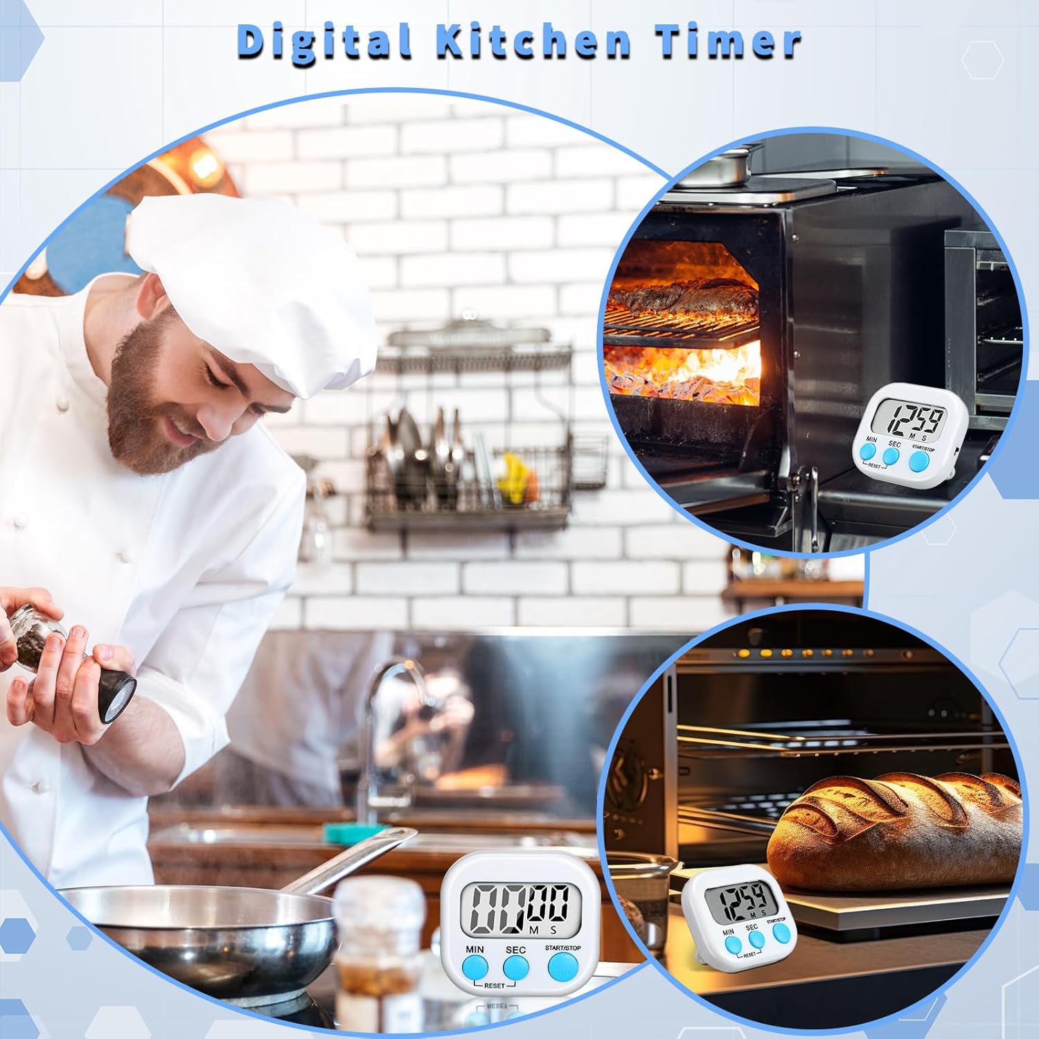 Kanayu Paquete de 48 temporizadores digitales de cocina, temporizadores digitales de cocina magnéticos multifuncionales, temporizador de cuenta