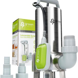 Green Expert – Bomba sumergible de 1.5 HP 6000 GPH de alto flujo de acero inoxidable 304 con interruptor de flotador atado para drenaje automático Green Expert – Bomba sumergible de 1.5 HP 6000 GPH de alto flujo de acero inoxidable 304 con interruptor de flotador atado para drenaje automático