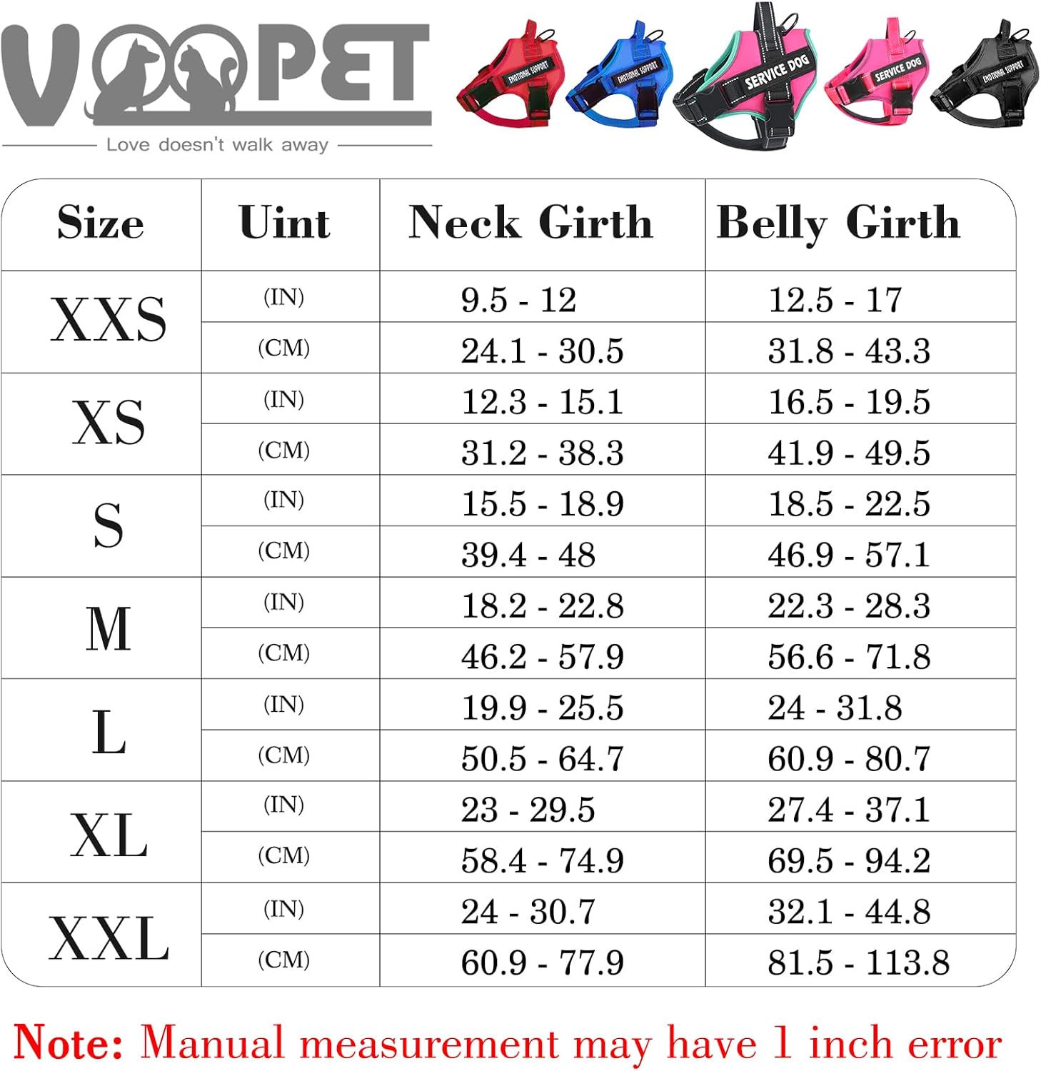 voopet – Arnés para perro de servicio, mascota de asistencia o apoyo emocional – Reflectante, transpirable y ajustable, sin tirones – Para perro
