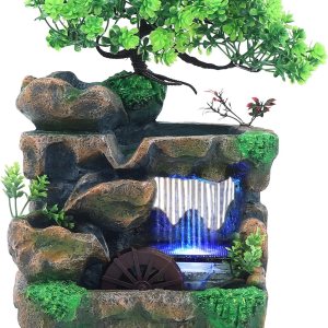 Adornos de rocalla de fuente de agua con cascada y luces LED de colores, mini cascada de escritorio, pequeña rocalla para oficina, hogar, dormitorio Adornos de rocalla de fuente de agua con cascada y luces LED de colores, mini cascada de escritorio, pequeña rocalla para oficina, hogar, dormitorio