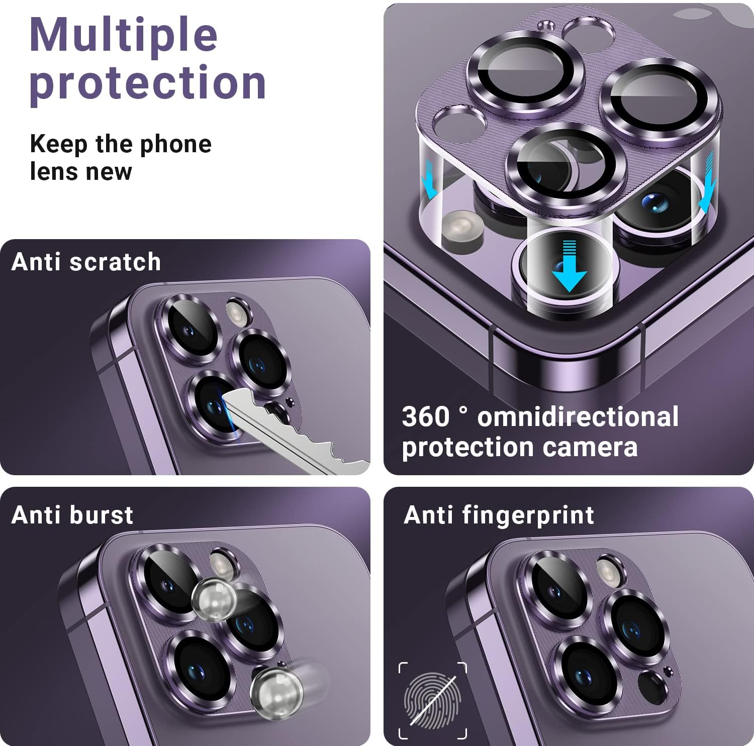 Korecase Paquete de 2 protectores de cámara compatibles con iPhone 14 Pro y iPhone 14 Pro Max, vidrio templado 9H, antiarañazos, polvo, fuerte