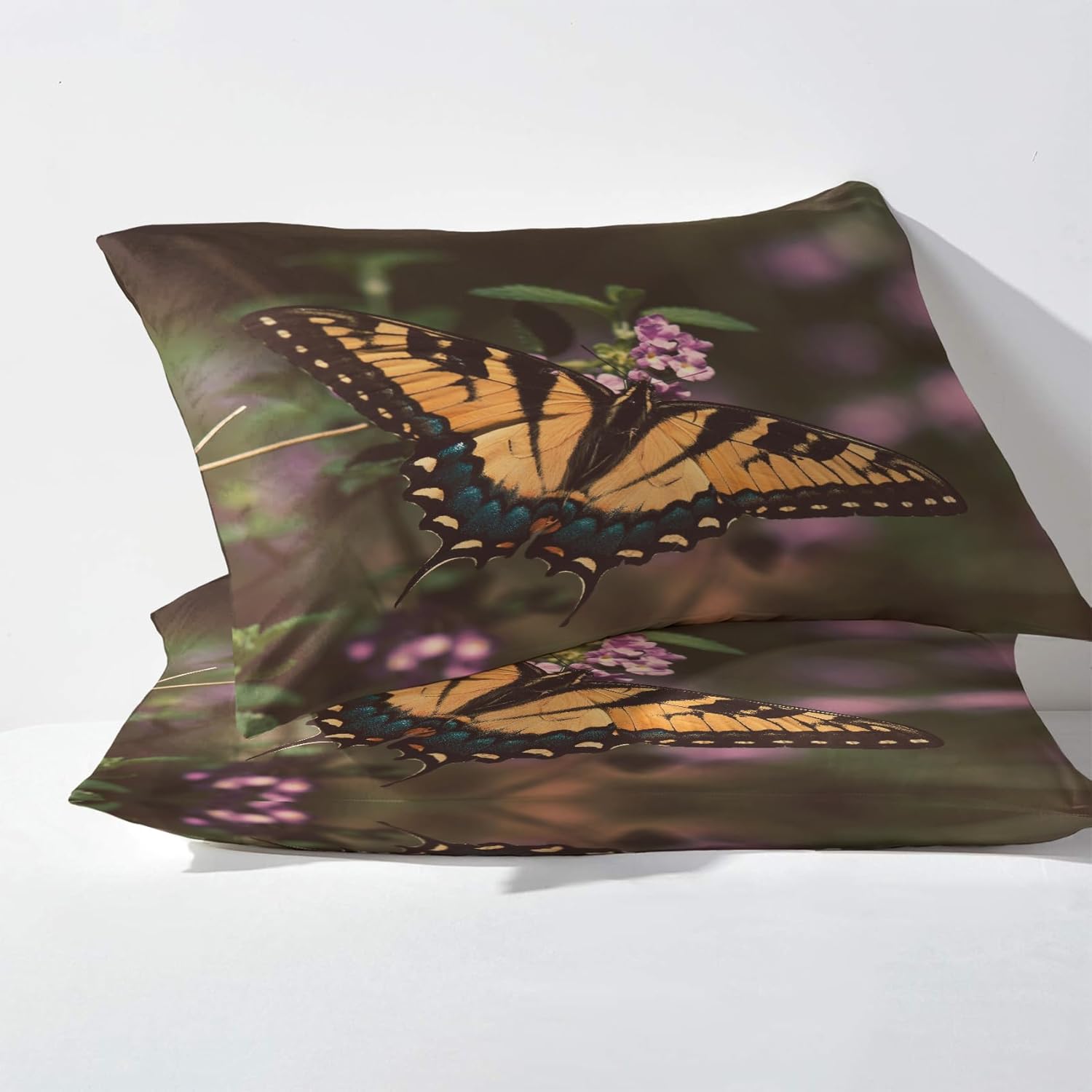 Juego de sábanas de mariposa tamaño California King, sábanas de flores de mariposas, sábanas y fundas de almohada estampadas de 4 piezas, sábana