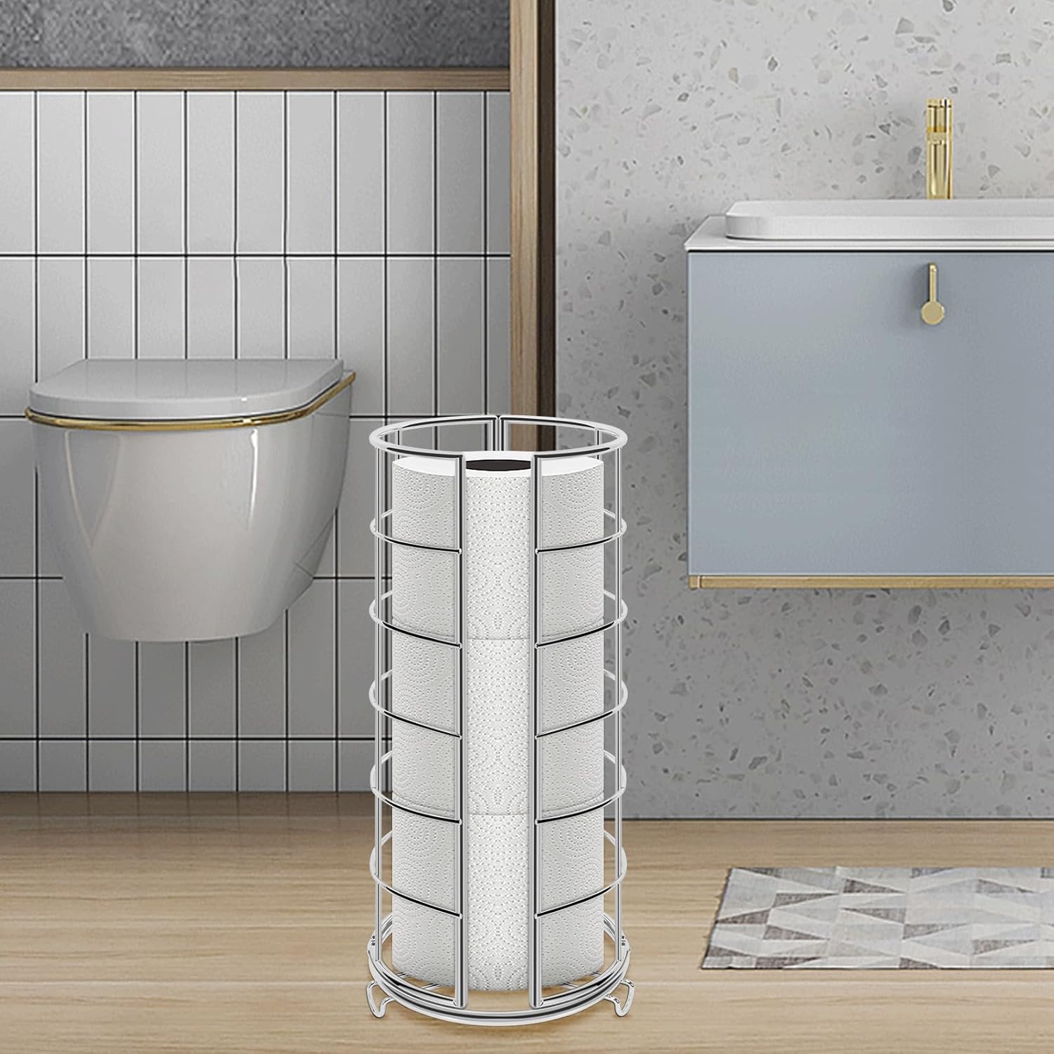NearMoon Soporte organizador de papel higiénico, almacenamiento de 3 rollos de papel higiénico, accesorio de baño de metal, soporte de rollo
