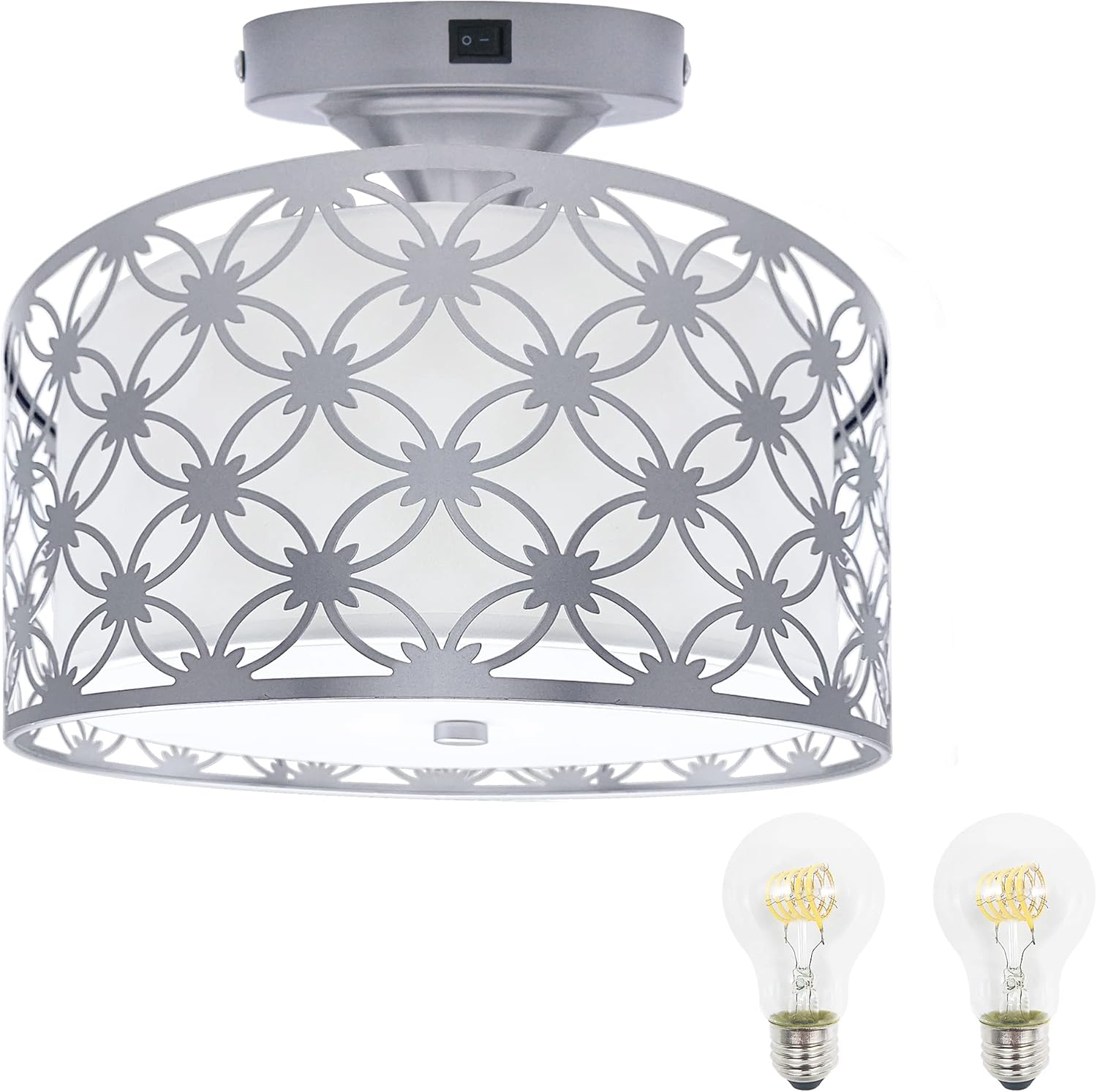 Facon Lámpara colgante de mesa de comedor de 11 pulgadas con interruptor, 2 bombillas LED E26 reemplazables, luz decorativa de tela para comedor con