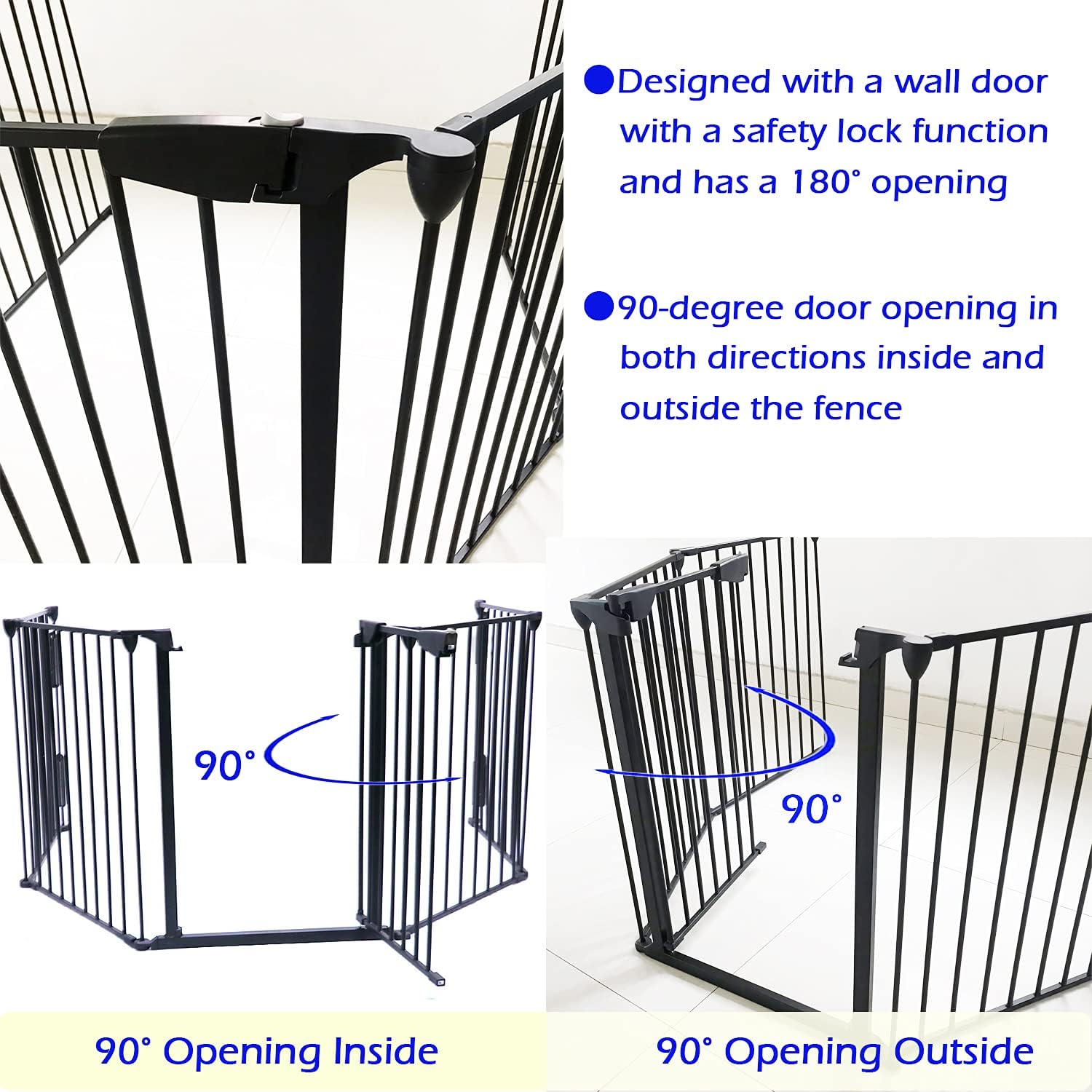Nisorpa Dog Gate Escalera Puerta Escalera Barrera Perro Corralito de 30 pulgadas de alto, 120 pulgadas de ancho, Cerca de chimenea con Cerradura de