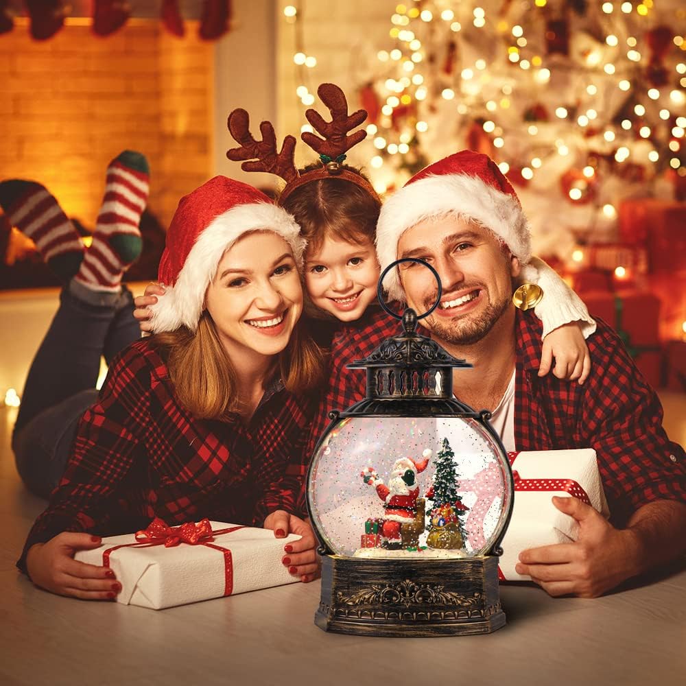 DRomance Christmas Singing Snow Globe Lantern Battery Operated USB Powered Lighted Water Glitters Music Snow Globe Holiday Decoration for Women