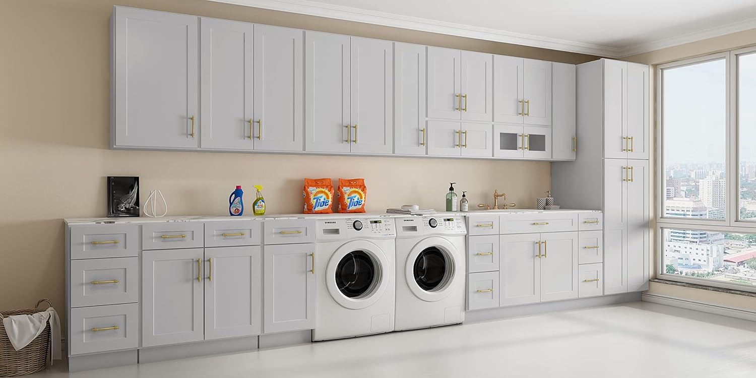 LOVMOR Gabinete de base para fregadero de cocina, gabinete sin ensamblar, unidad de almacenamiento de fregadero individual, gran capacidad, 24
