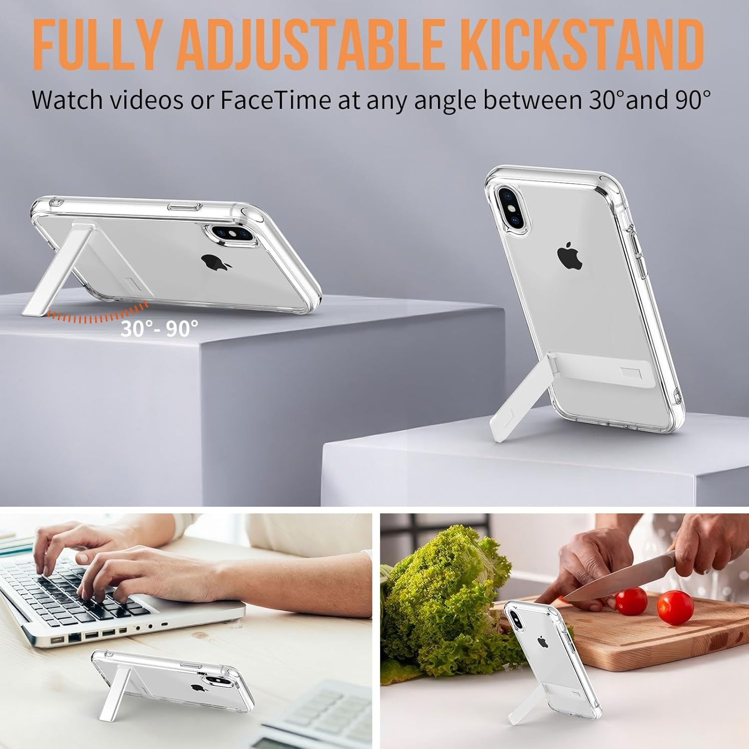 Funda para iPhone X con soporte transparente, iPhone Xs con soporte, funda transparente fina para iPhone X, 5.8 pulgadas