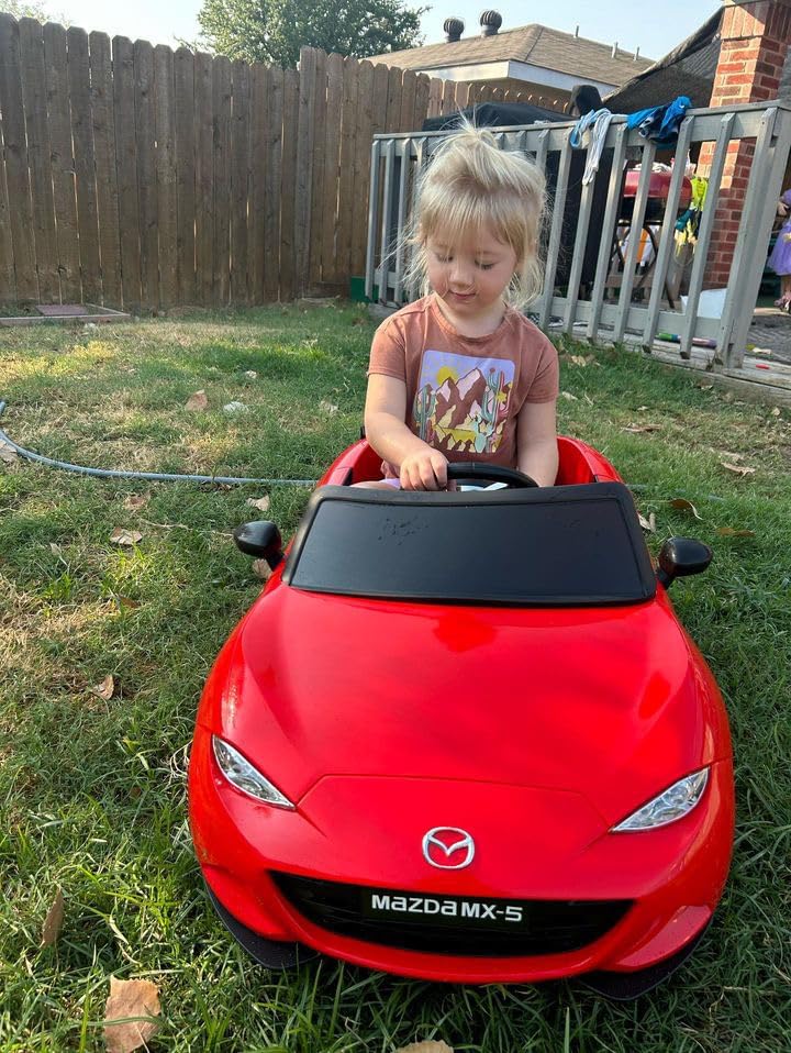 Vehículo eléctrico Mazda MX-5 de 12 V, con licencia para niños, con control remoto para padres, luces, música, juguetes de 4 ruedas (rojo)