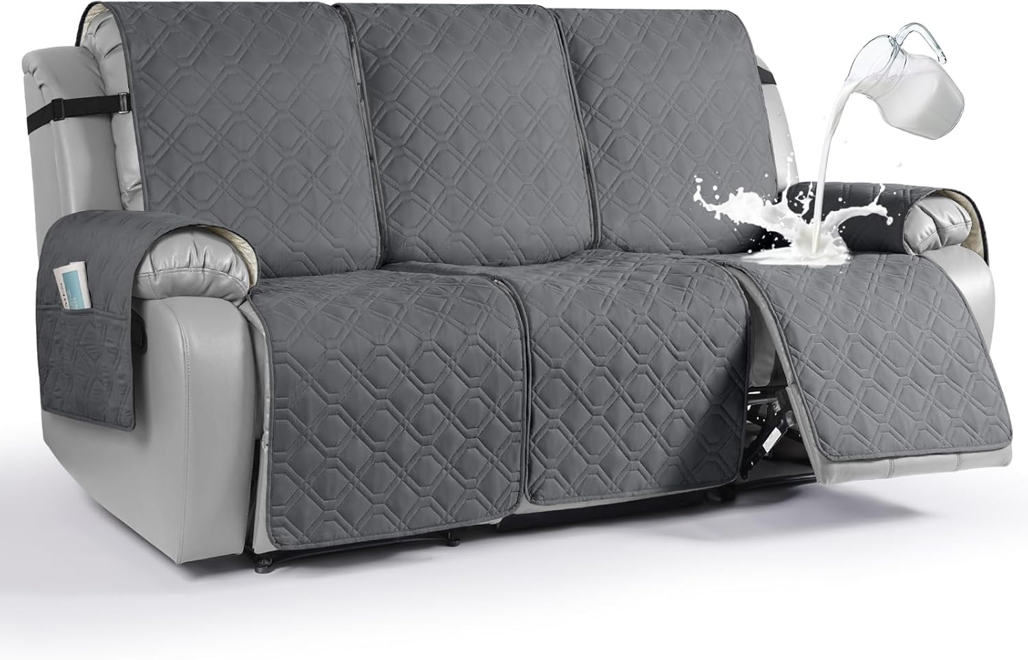 Funda impermeable para sofá reclinable, funda para sofá, lavable y reclinable, protector de muebles con correas elásticas, bolsillo para perros,