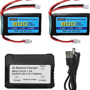 2 baterías Lipo de 7.4V 30C 2S 800mAh con enchufe JST y enchufe PH2.0 + carga 2 en 1 para batería de automóvil SCX24 RC, compatible con la mayoría 2 baterías Lipo de 7.4V 30C 2S 800mAh con enchufe JST y enchufe PH2.0 + carga 2 en 1 para batería de automóvil SCX24 RC, compatible con la mayoría
