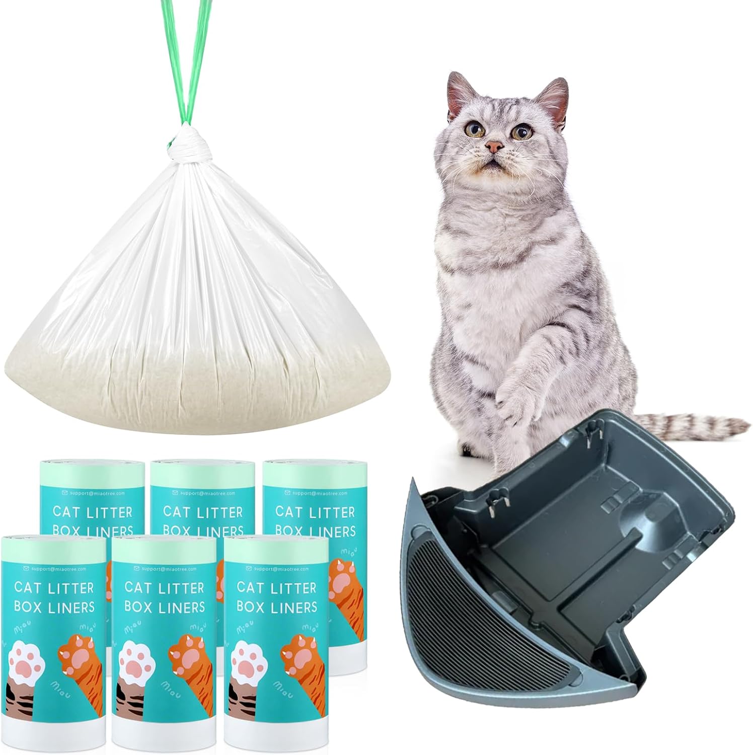KropBom 120 bolsas de basura para cajones compatibles con caja de arena robot 4 y 3, gruesos autolimpiantes para cajas de arena para gatos con