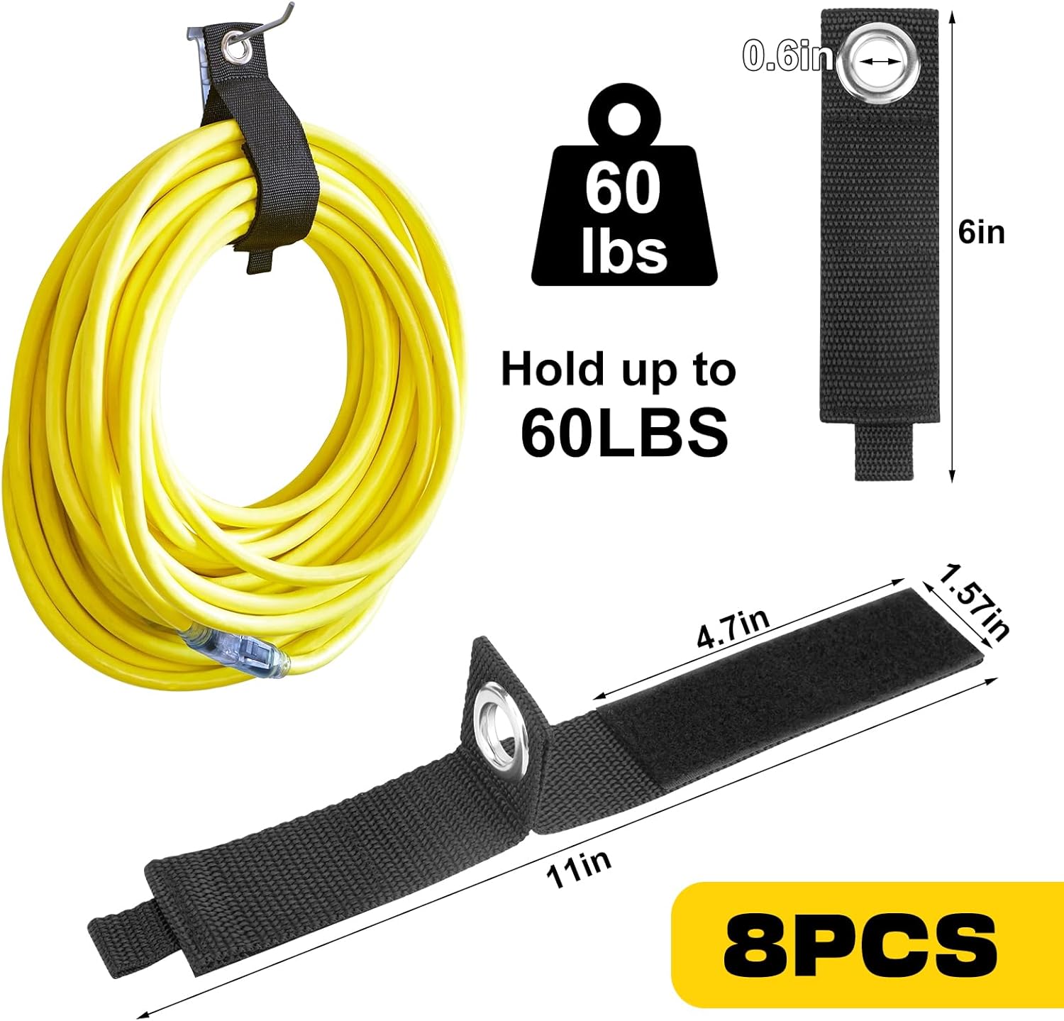 Organizador de cables de extensión, paquete de 8 soportes de cable de extensión de 10 pulgadas, resistente de 1.5 pulgadas de ancho, organizador de