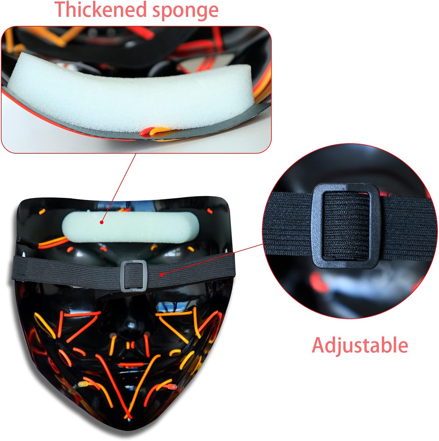 Máscara de la Purga de Halloween, máscara de luz LED para fiesta de festival de Halloween, máscara de 2 colores con 3 modos de luz
