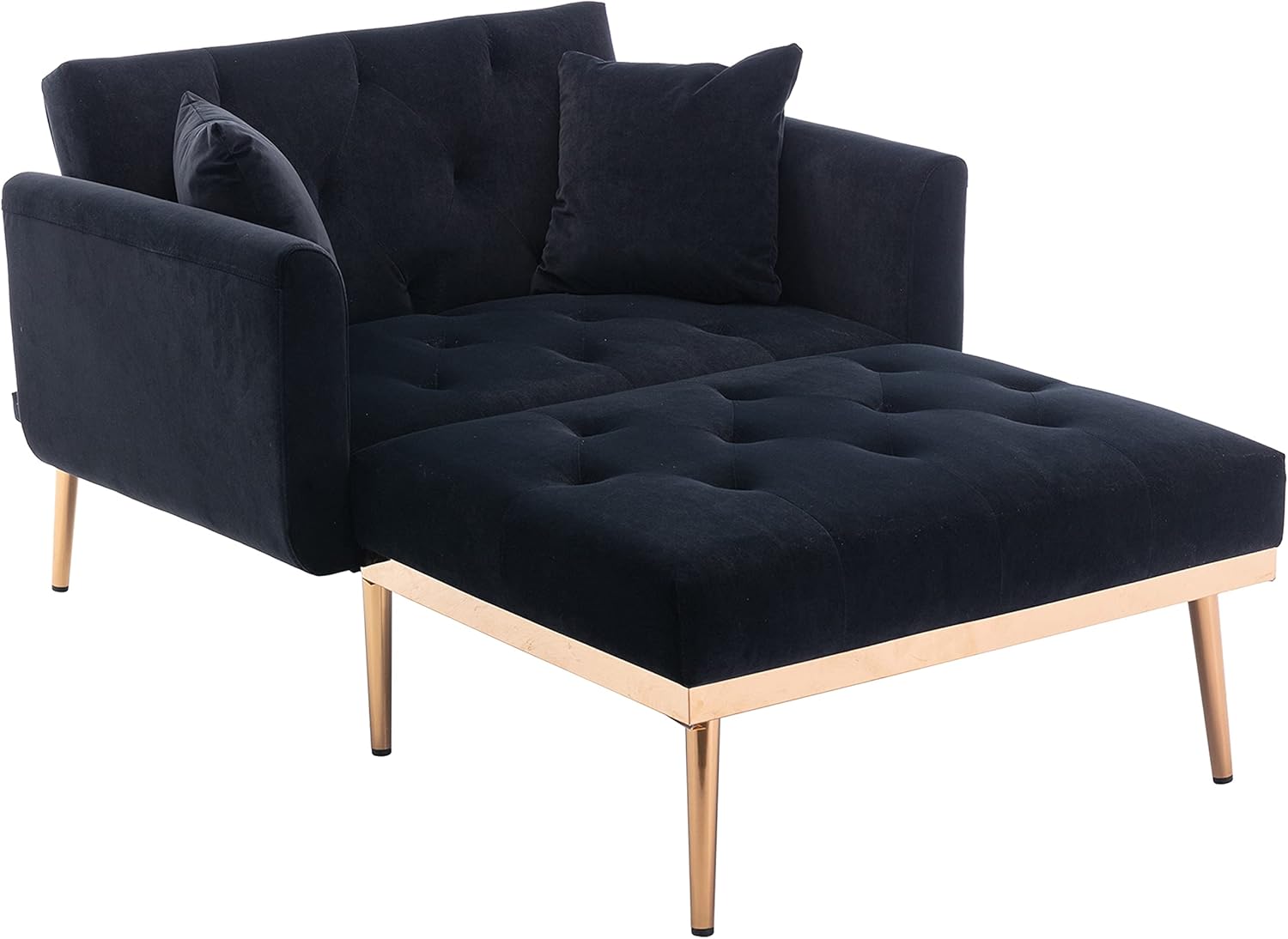 HomSof Sofá cama de terciopelo con respaldo ajustable y acolchado grueso, silla reclinable convertible con patas de metal dorado rosa