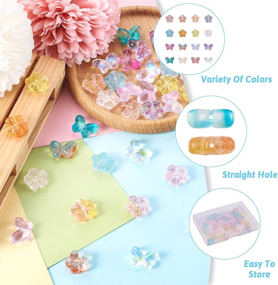 80 cuentas de cristal de flor de mariposa, 16 estilos para pulseras, collares, aretes, llavero artesanal, fabricación de joyas