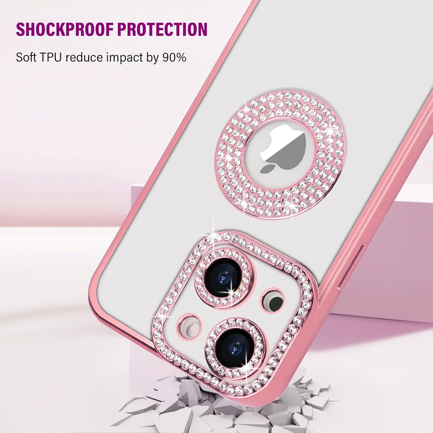 Losin Funda compatible con iPhone 15 Plus con purpurina y vista del logotipo para mujeres y niñas, bonita funda de lujo con diamantes de imitación,