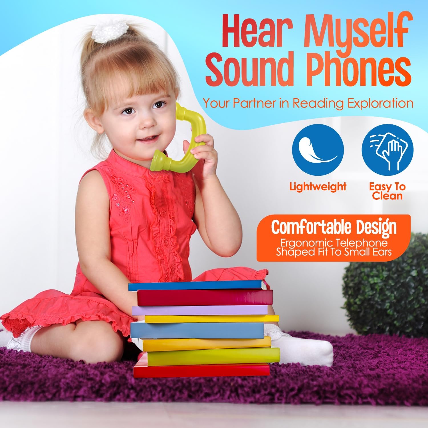 SP Home Goods 6 teléfonos de lectura paquete de 6 amarillos Teléfono de susurro de retroalimentación auditiva manipulador para aula, herramienta de