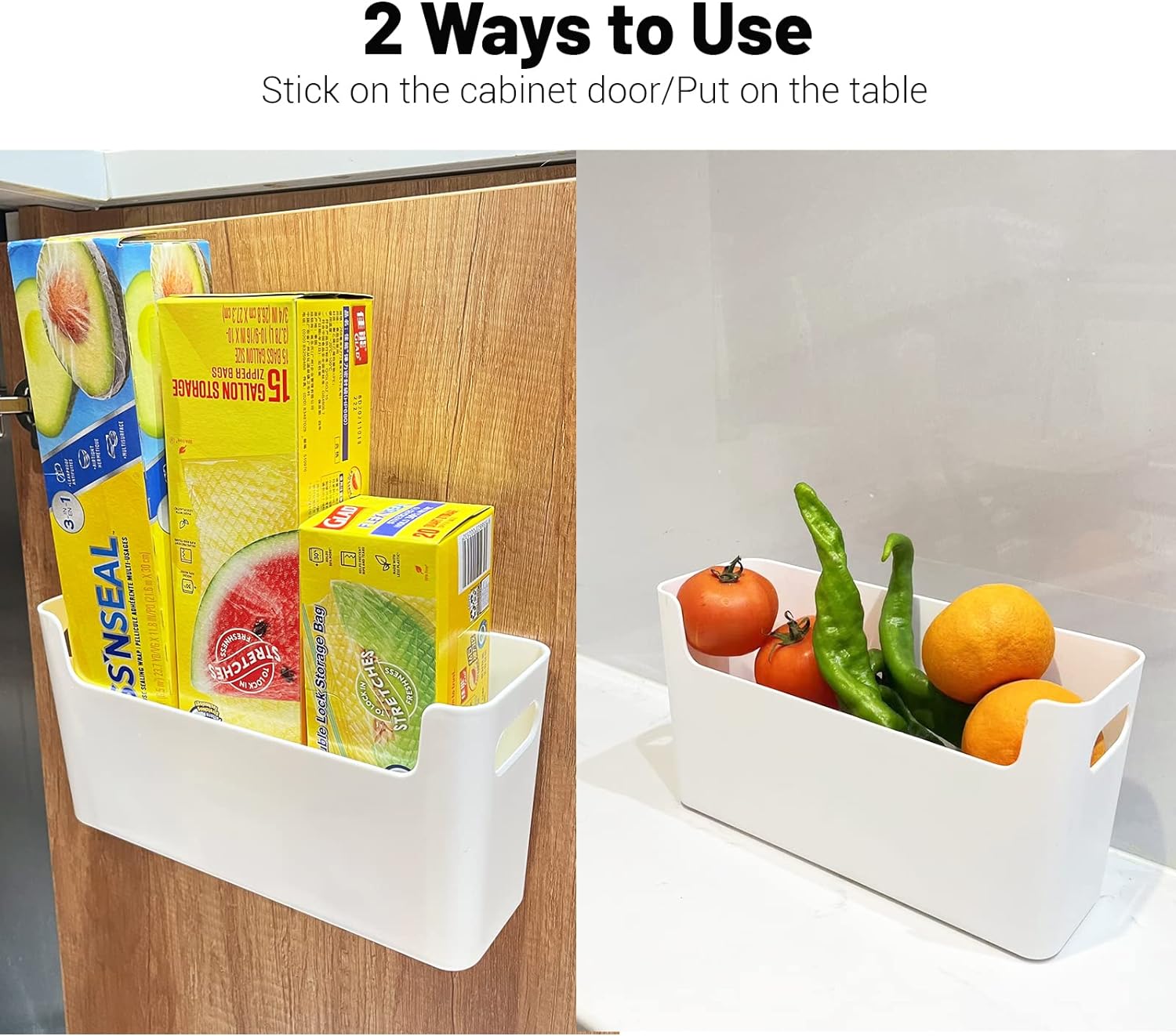 Paquete de 4 organizadores de puerta de gabinete con adhesivo para cocina, contenedor de plástico, estante de almacenamiento versátil para cocina,