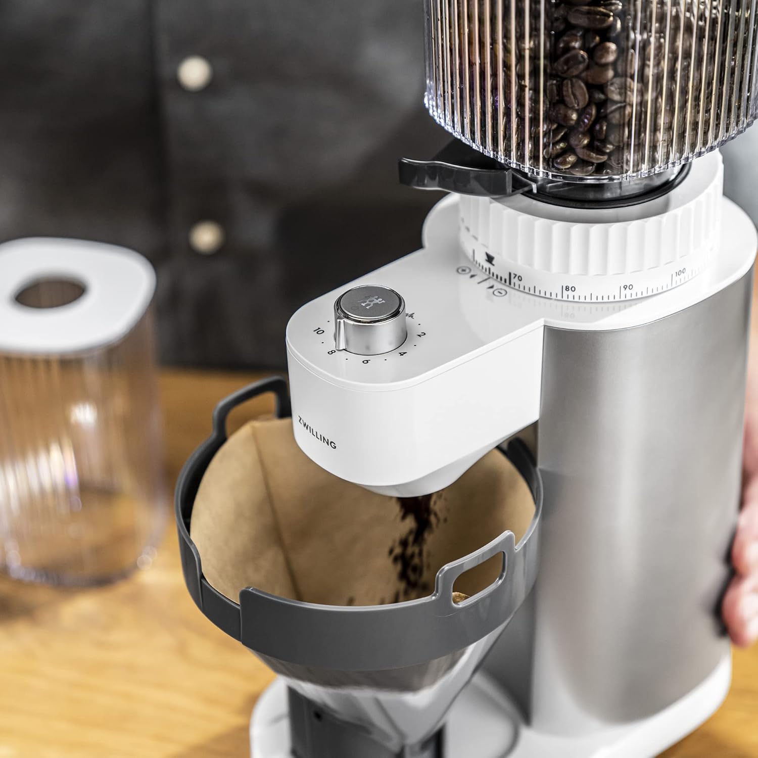 ZWILLING Enfinigy Burr – Molinillo de café eléctrico, 140 opciones de molienda de café, desde espresso hasta café de goteo, plateado