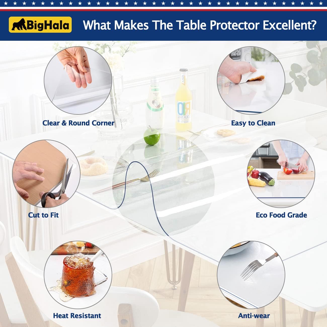 BigHala Protector de mesa de madera para muebles, manteles de plástico transparente lavable, funda protectora para escritorio, vinilo de PVC,