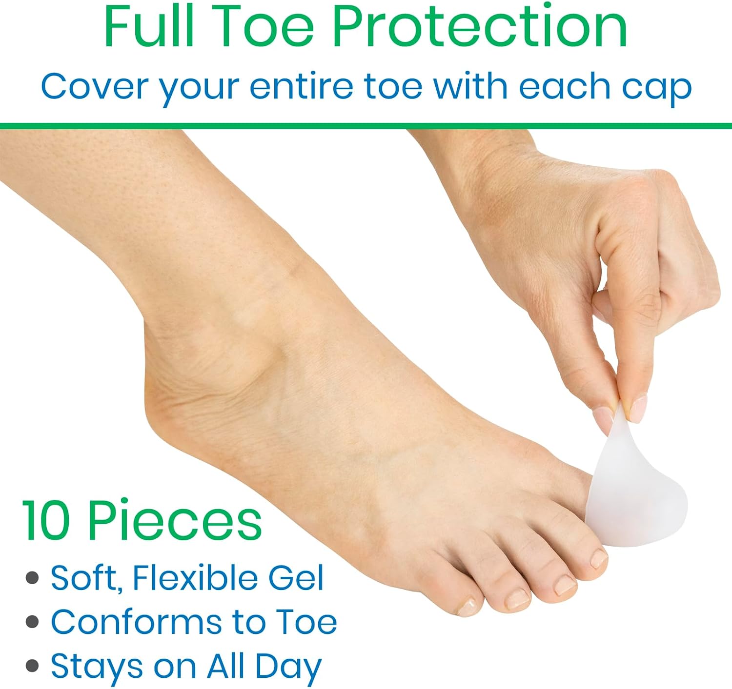 ViveSole Protectores de dedos de gel suave para hombres y mujeres, (10 unidades) para aliviar el dolor de pies, fundas acolchadas flexibles para