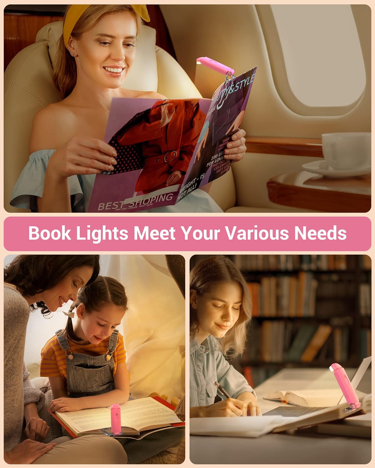 DEWENWILS Luz de lectura de libros, recargable por USB, para leer en la cama, luces LED con clip para niños, ratones de biblioteca, bloqueo de luz