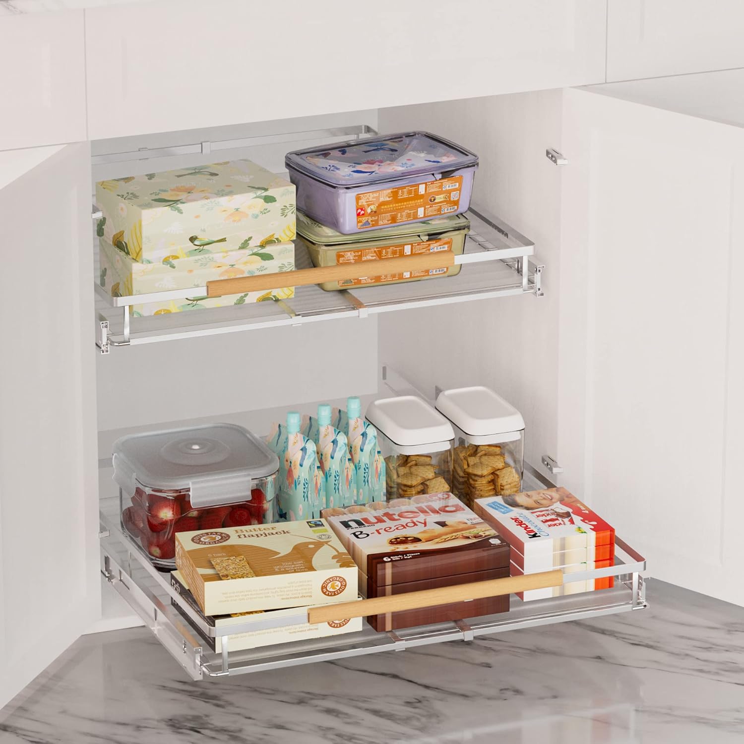 SANNO Organizador de gabinete extensible deslizante, organizador de gabinete extraíble, estante deslizante de cocina debajo del fregadero, estantes