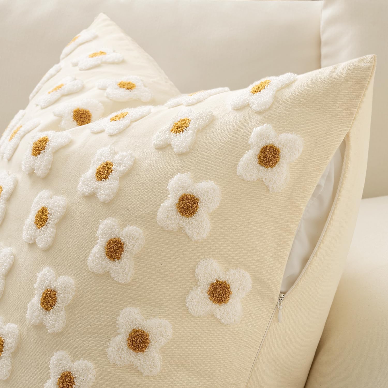 EMEMA Juego de 2 fundas de cojín decorativas de jacquard, diseño de margaritas y sol, flor, jacquard, para sofá, cama, sala de estar y dormitorio,