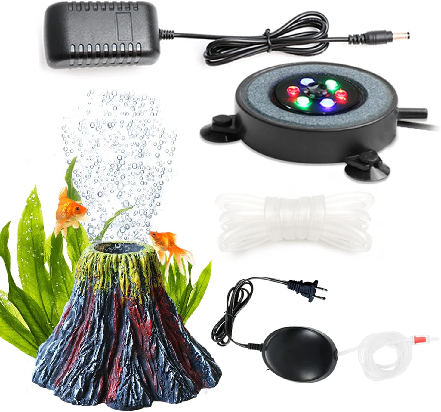 Luz de burbujas para acuario con bomba de aire, kit de oxigenación de ornamento de volcán de acuario, decoraciones de burbujas para peceras