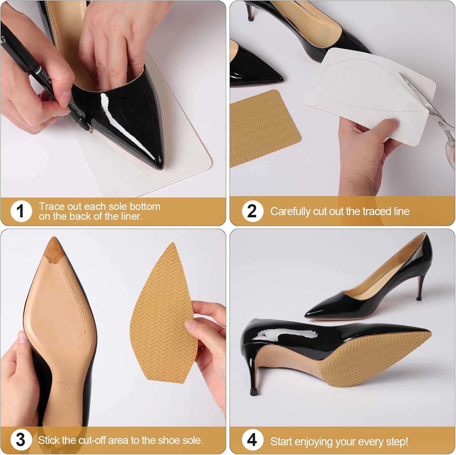 GQTJP Protector inferior de suela de zapato, empuñaduras autoadhesivas en la parte inferior de los zapatos, almohadillas antideslizantes para