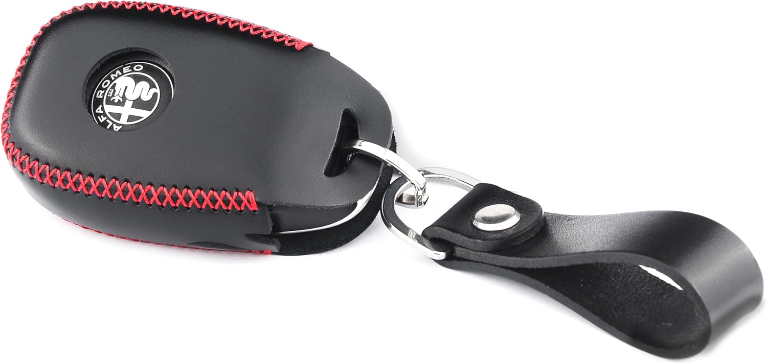 Funda para llavero de piel italiana auténtica a prueba de huellas dactilares compatible con Alfa Romeo Giulia Stelvio 4C Spider