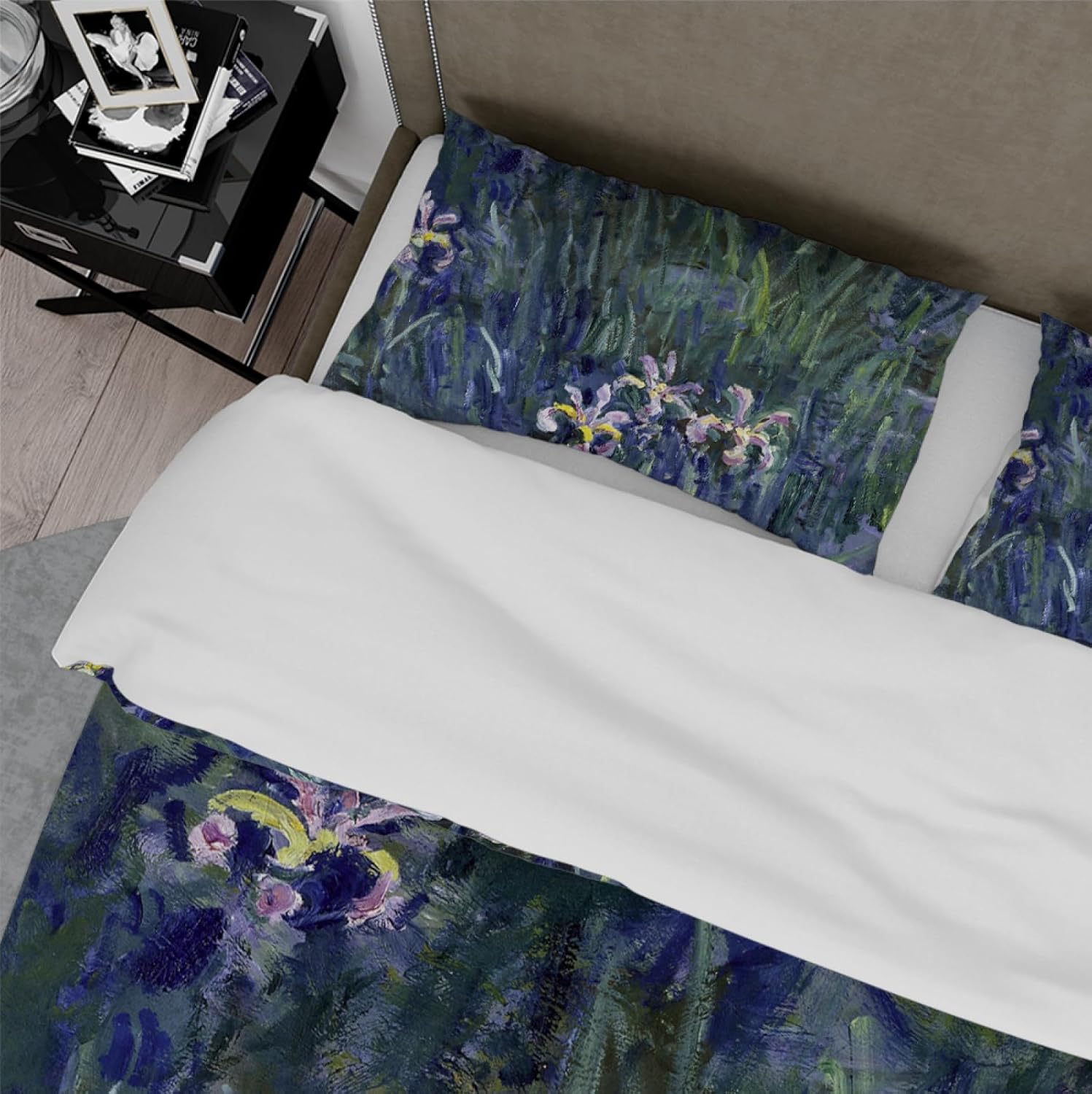 Claude Monet Funda nórdica de Flor púrpura 3 piezas juego de ropa de cama de jardín Suave y cálido con cierre de cremallera (1 funda nórdica + 2