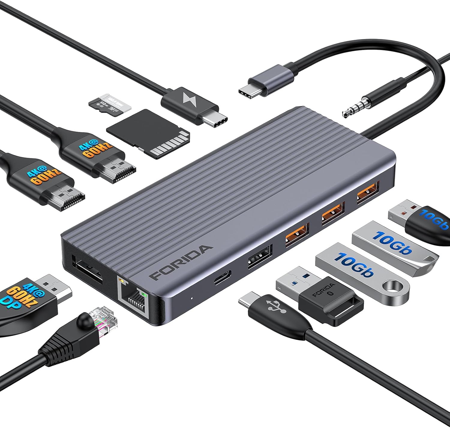 Estación de acoplamiento USB C 3 monitores, 13 en 1 USB C Muliport Hub con 2 HDMI 4K 60Hz y 1 DisplayPort (4K 60Hz), 100W PD, 3* USB 3.2, 1* USB
