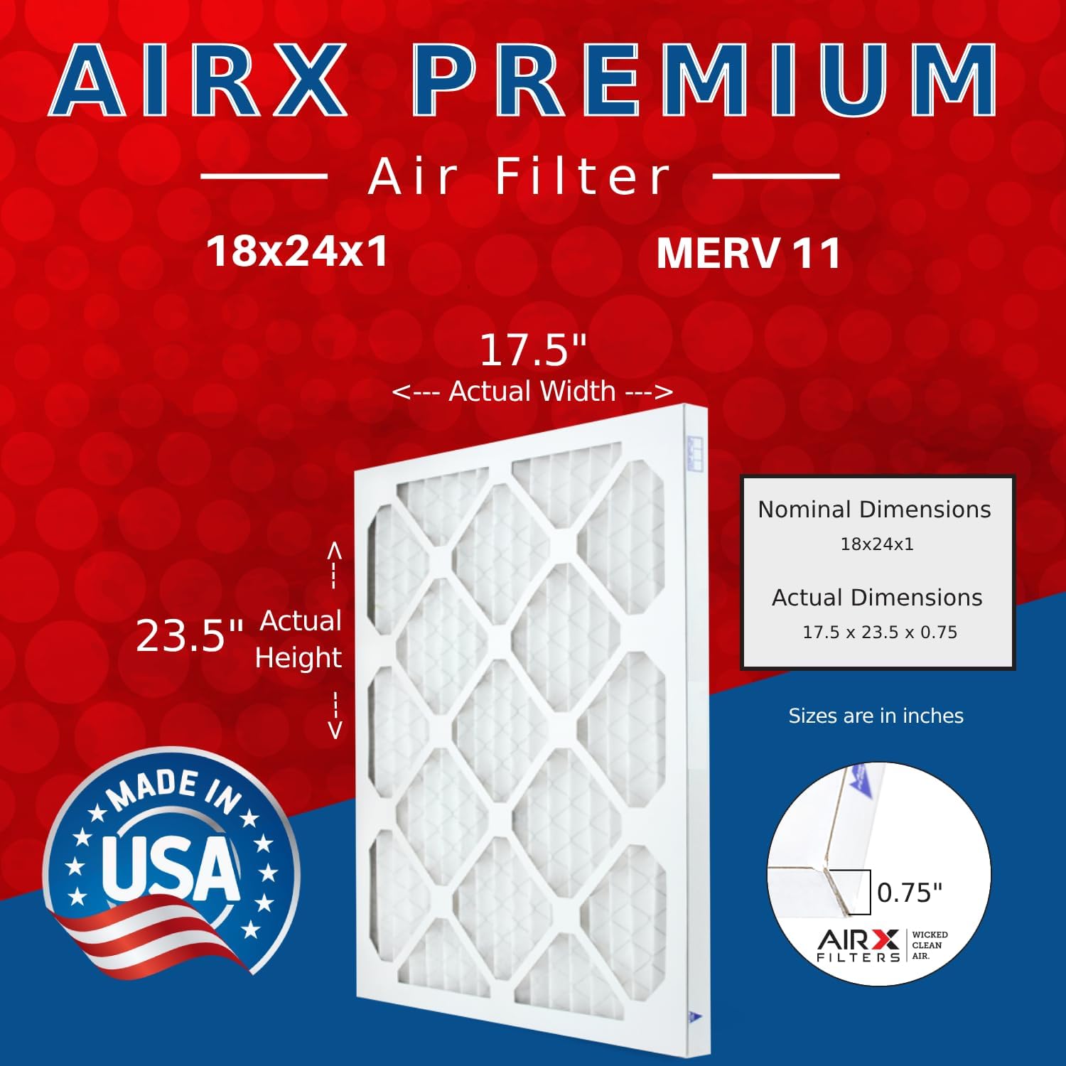 AIRX FILTERS WICKED CLEAN AIR. Filtro de aire acondicionado plisado electrostático MERV 11 de 18 x 24 x 1, paquete de 4 filtros de horno HVAC AC