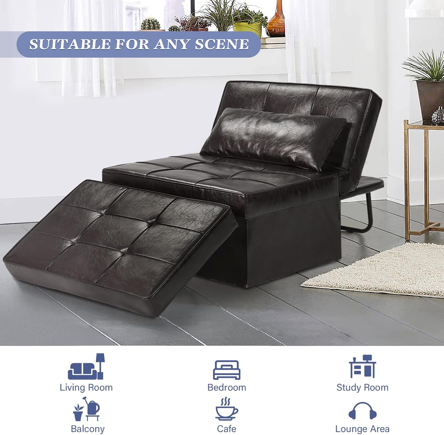 Saemoza – Sofá cama de cuero, cama otomana plegable 4 en 1, silla convertible moderna con respaldo ajustable, elegante sofá cama de piel sintética