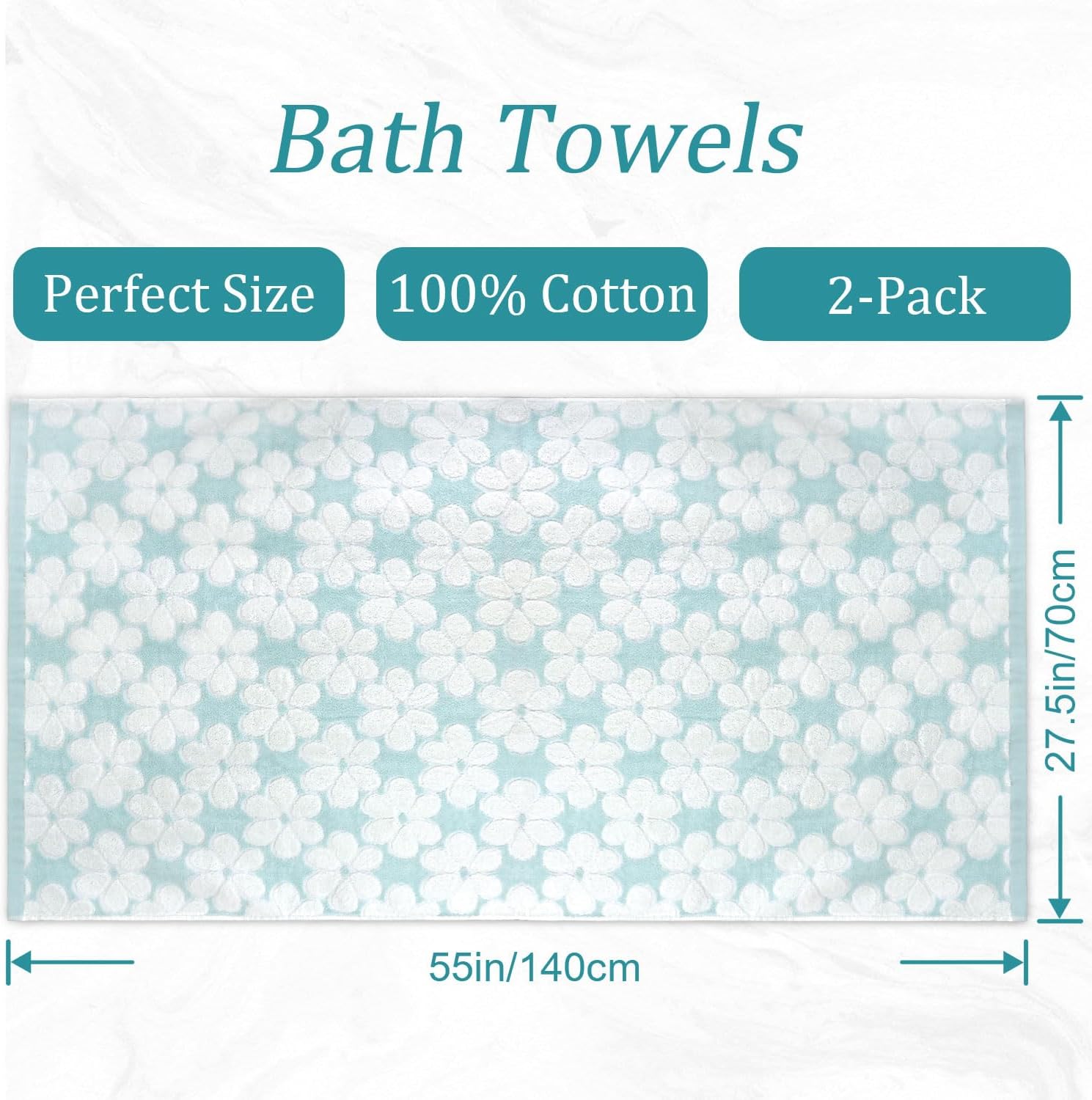 Jacquotha Juego de 2 toallas de baño de algodón para uso diario, toallas de ducha súper suaves y bonitas toallas de baño florales, toallas finas de